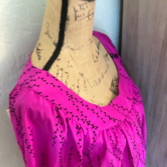 Silk Lux floral tunic square scoop neck pink black Y2k 100% silk top mini dress - Picture 9 of 16